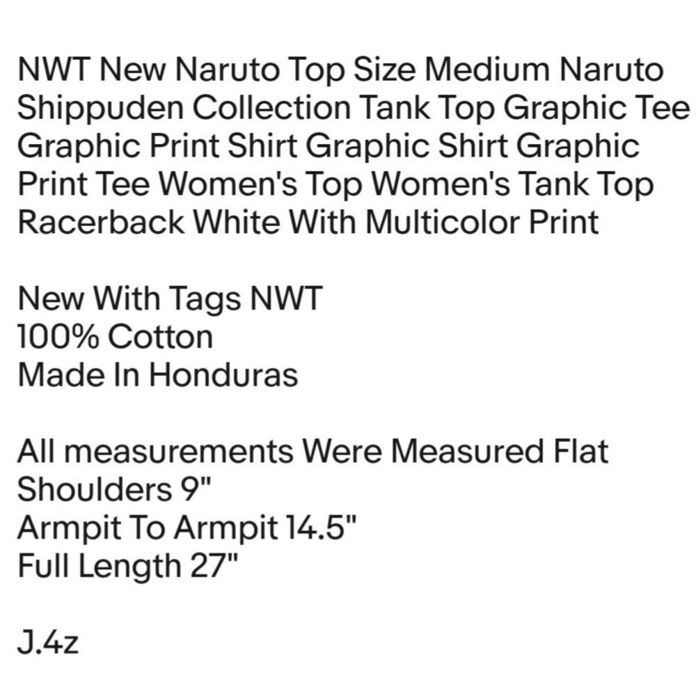 NWT New Naruto Top Size Medium Naruto Shippuden Collection Tank Top Graphic Tee - Picture 2 of 5